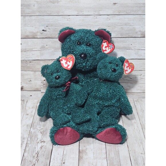 2001 Ty Beanie Babies Holiday Bear Stuffed Animals Green Plushies Lot of 3 - Picture 9 of 10